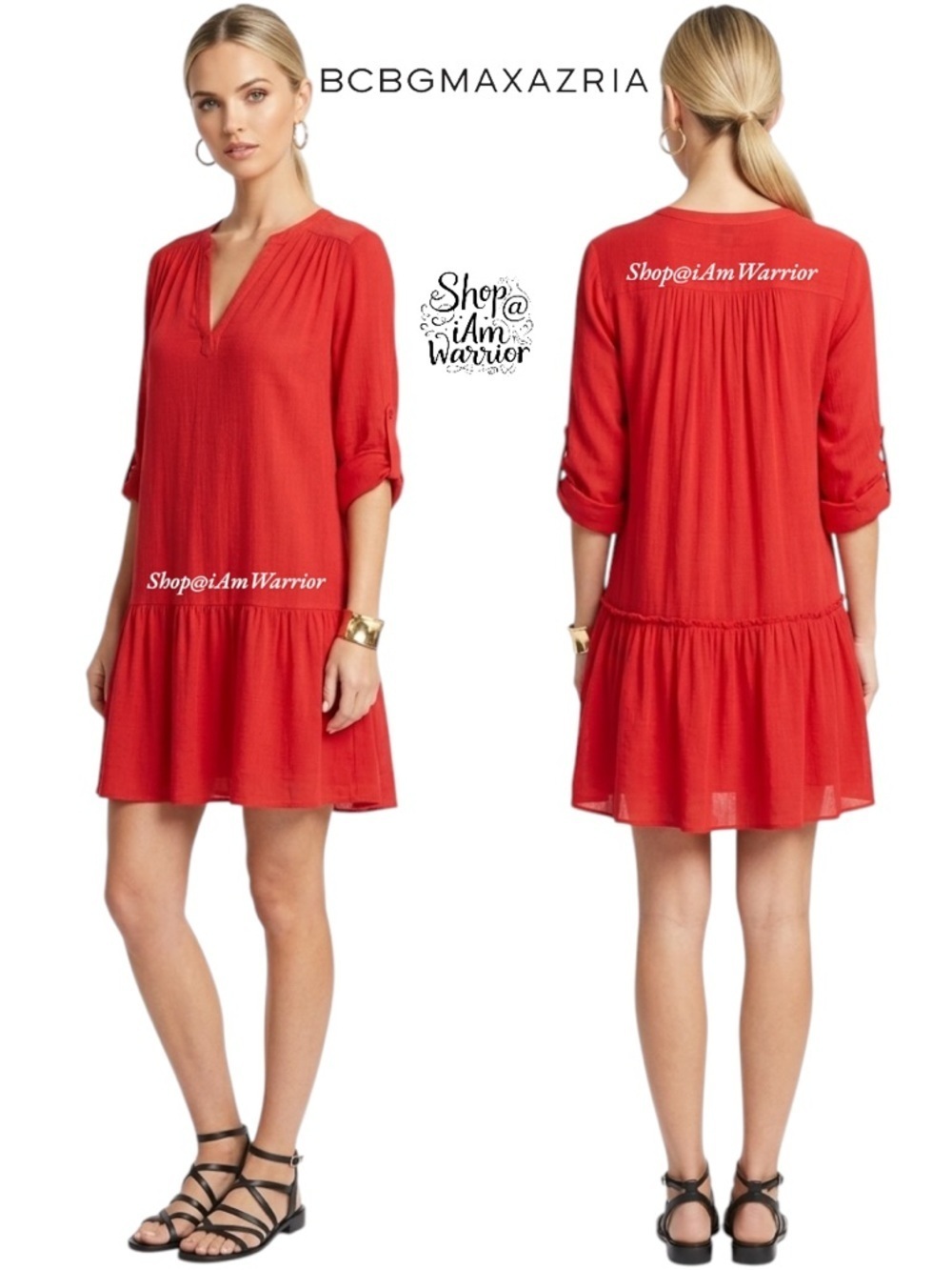 BCBGMaxAzria roll-tab sleeve berry red babydoll dress *Shop@iAmWarrior
